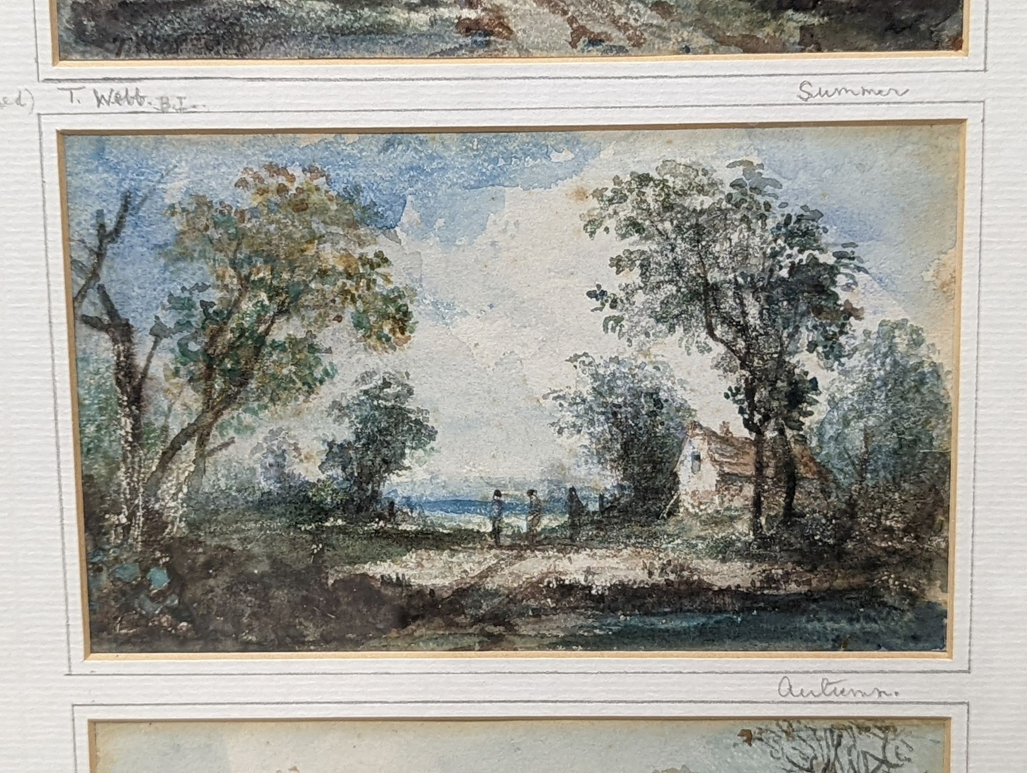 T. Webb, four watercolours, The Seasons in landscapes, each 11 x 18cm, framed as one